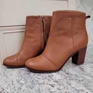 Toms Leather Women's Warm Tan Lunata Ankle Heel Booties Cognac Boots 7.5 Shoes
